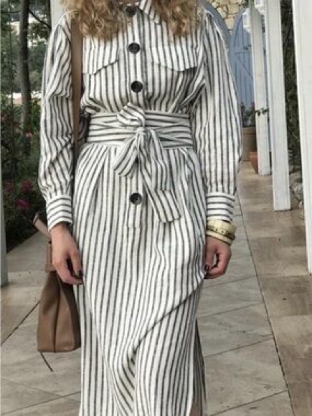 Zara Striped Button-Front Belted Shirt dress - Black & White